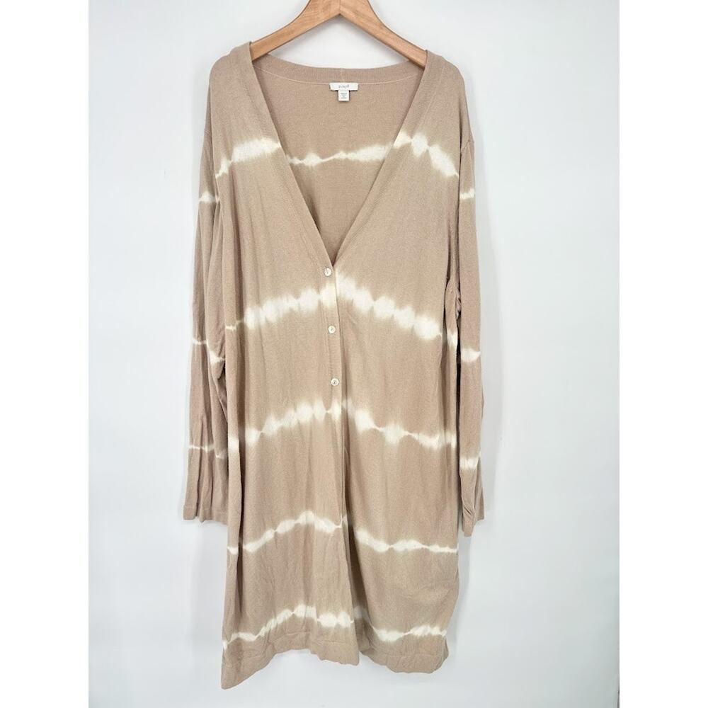 Pure J Jill Womens 2X‎ Tan Tie Dye Long Duster Cardigan Sweater Coastal Beachy